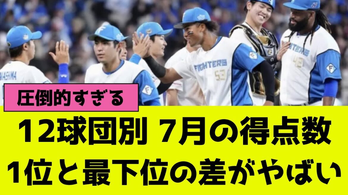 プロ野球12球団別7月の得点数、1位と最下位の差がやばい プロ野球12球団別7月の得点数、1位と最下位の差がやばい