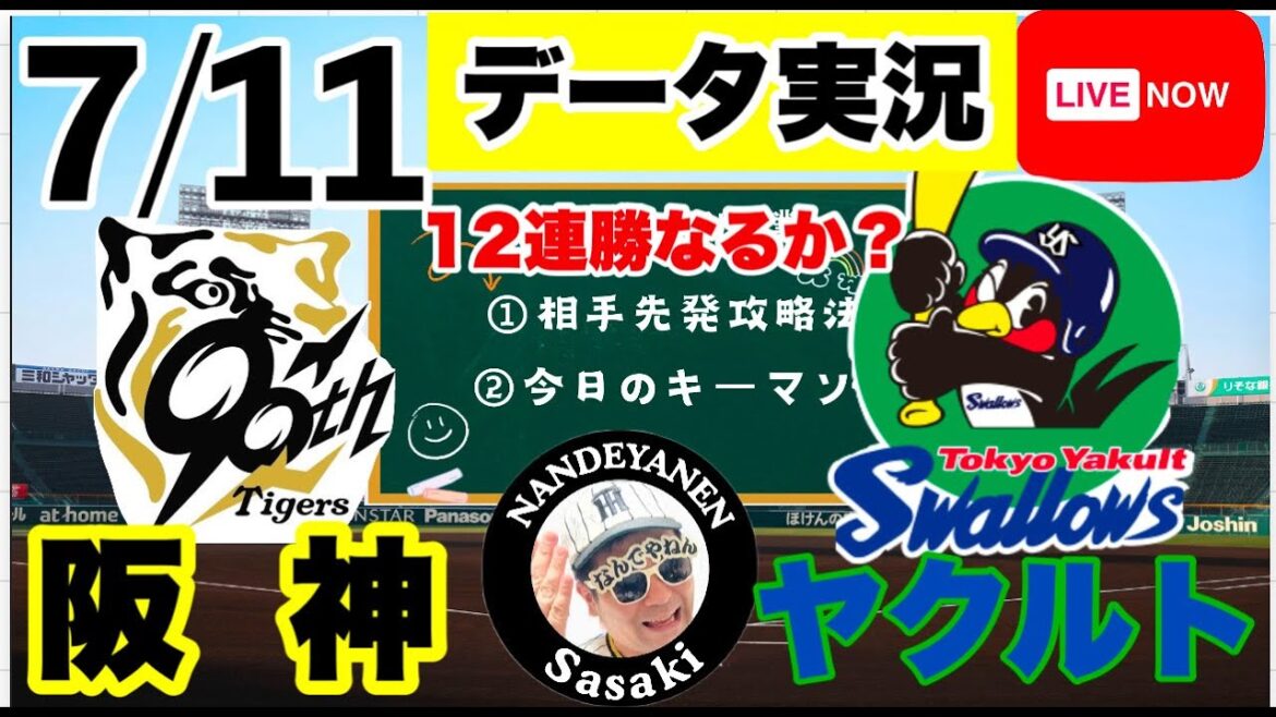 【阪神公式戦ライブ】7月11日　阪神vsヤクルト　データ実況ライブ あなたの阪神知識と応援を100倍面白くします！＃初見大歓迎　#阪神タイガース　#阪神 #ヤクルトスワローズ     25/7/11