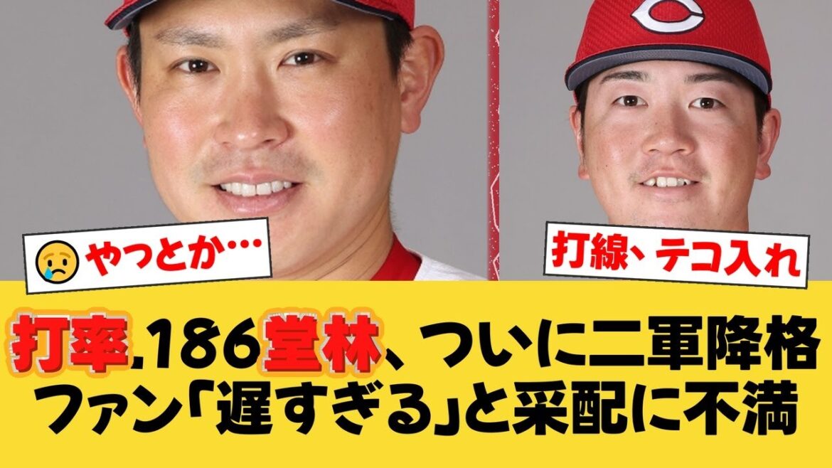 【広島カープ】打率.186の堂林翔太をついに抹消！代わりに昇格した中村健人にファンは「なぜ林じゃない？」「入れ替えが遅すぎる」と新井采配に不満の声【広島ファンの反応】【C速報】