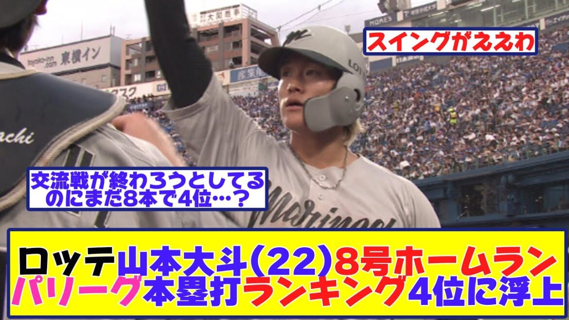 ロッテ山本大斗8号ホームラン、パリーグ本塁打ランキング4位に浮上【野球反応まとめ】