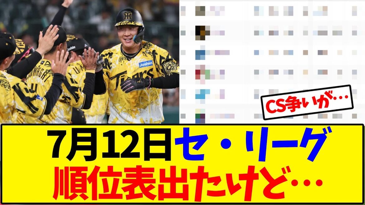 【最新版】7月12日セ・リーグ順位表出たけど…【野球反応集】