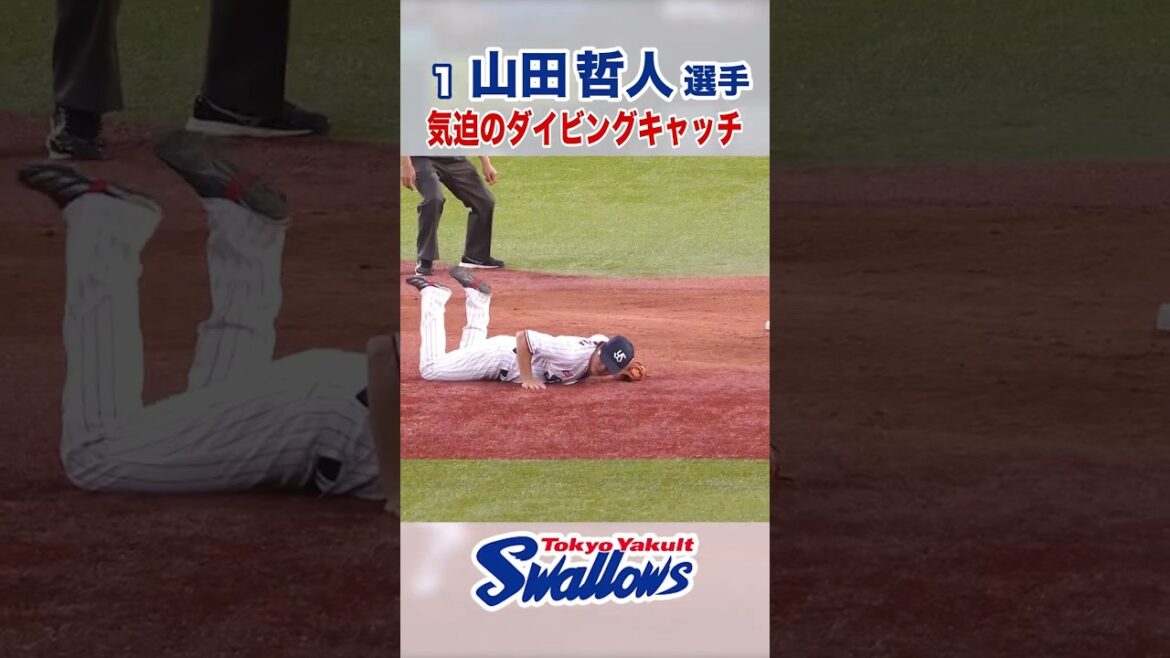 山田哲人選手 気迫のダイビングキャッチ　#swallows #山田哲人 #shorts