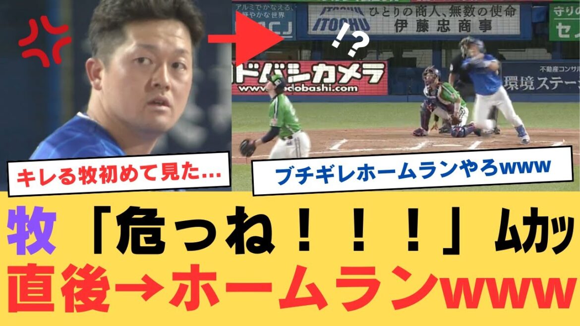 ヤクルト田口「おりゃ!!（ｼｭｯ）」 → 牧「うわ!危っね!!!」ﾑｶｯ → 直後ホームランwwww