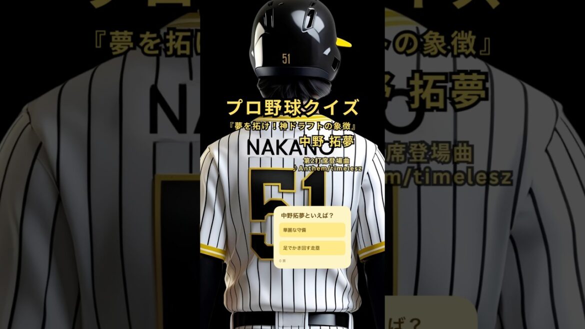 【プロ野球クイズ】中野拓夢クイズ-プロ1年目で盗塁王！？神ドラフトの象徴！#中野拓夢 #阪神タイガース #プロ野球クイズ #盗塁王 #神ドラフト #野球ファン #鳥谷敬 #ギネス記録 #プロ野球
