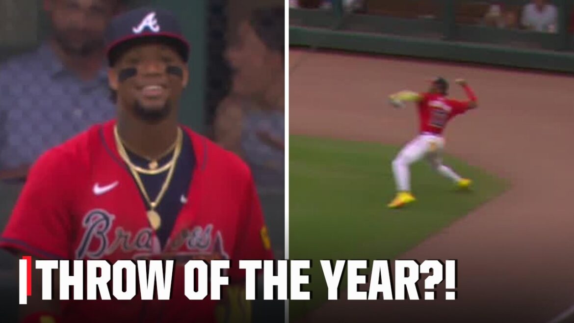 Ronald Acuna Jr. makes RIDICULOUS throw to get 3rd out 😱 | ESPN MLB