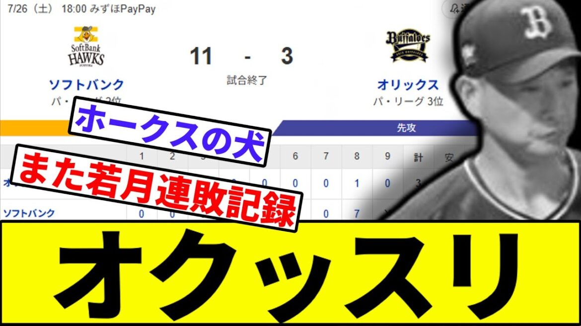 【敵地SB戦9連敗…】オクッスリ【なんJ反応】【なんG反応】【プロ野球反応集】【2chスレ】【5chスレ】【ソフトバンク】【ハム】【オリックス】【ロッテ】【楽天】【西武】【岸田】【九里】