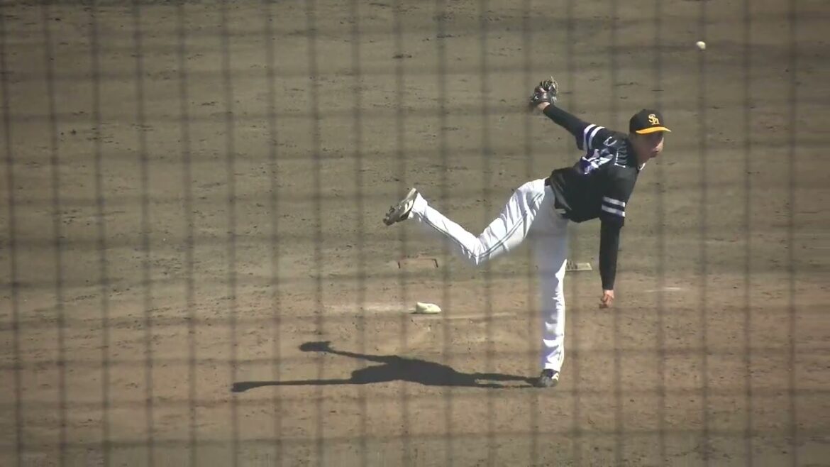 【64番 上茶谷大河投手のユニフォームで】福岡ソフトバンクホークス 川口冬弥投手 投球練習 2025/7/25 ナゴヤ球場