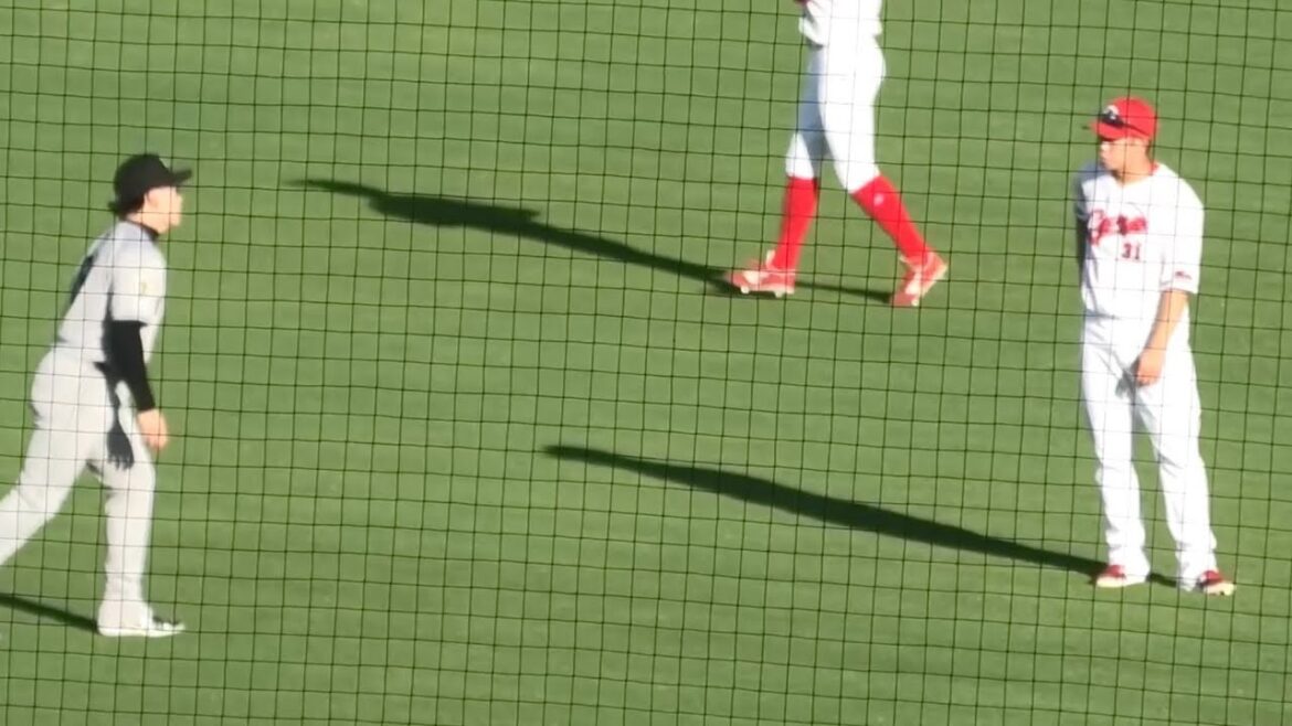 巨人丸と微妙な距離感で会話をする坂倉将吾！広島東洋カープvs読売ジャイアンツ 2025年7月27日