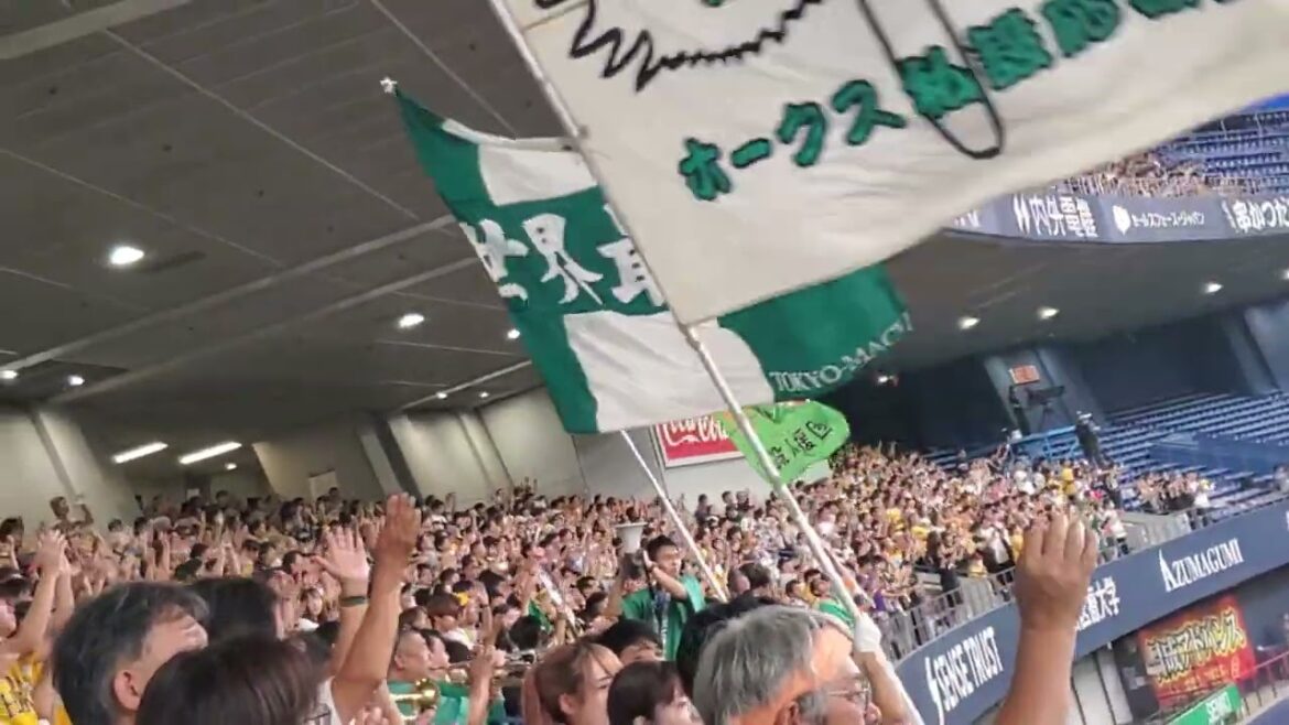 20240916　福岡ｿﾌﾄﾊﾞﾝｸﾎｰｸｽ　3回表　攻撃前の3連@京ｾﾗﾄﾞｰﾑ大阪･ﾚﾌﾄ外野下段