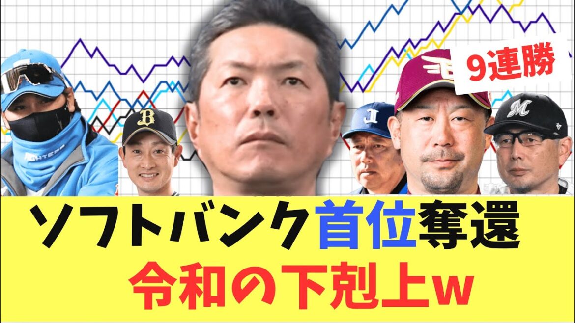 【首位】ソフトバンク首位攻防戦！日ハムに勝利し9連勝で最下位からの首位奪還！令和の下剋上
