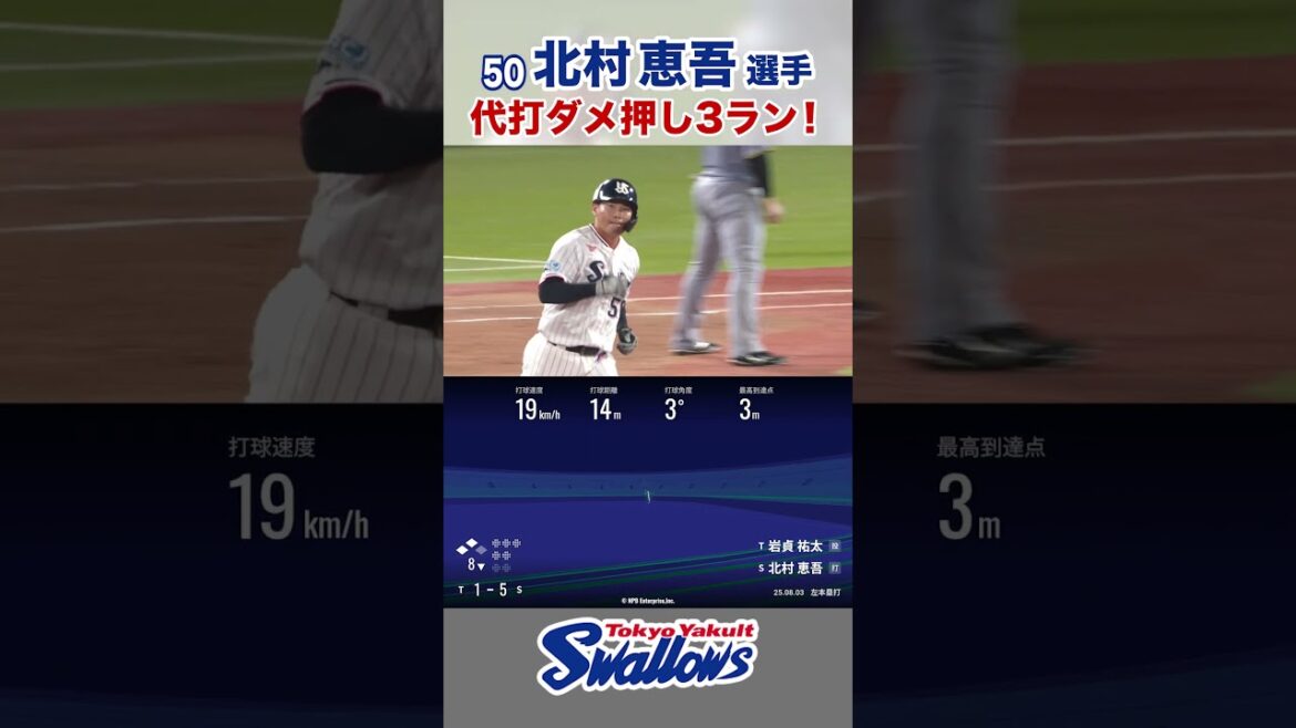 北村恵吾選手 代打ダメ押し3ラン！ #swallows #北村恵吾 #shorts