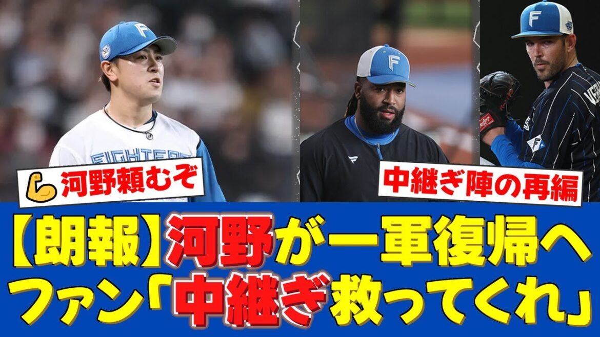 【日本ハム】投手3人を入れ替え！昨季最優秀中継ぎの河野竜生が約1ヶ月ぶりに1軍復帰！ザバラとバーヘイゲンは抹消へ【日ハムファンの反応】【日ハム速報】