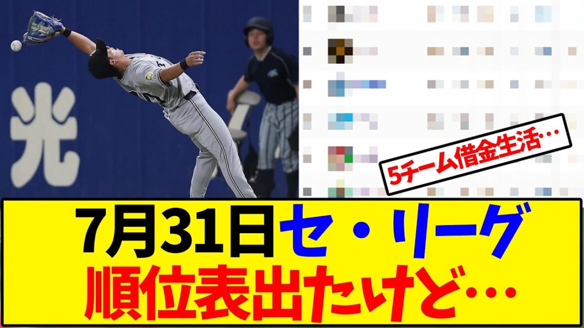 【最新版】7月31日セ・リーグ順位表出たけど…【野球反応集】