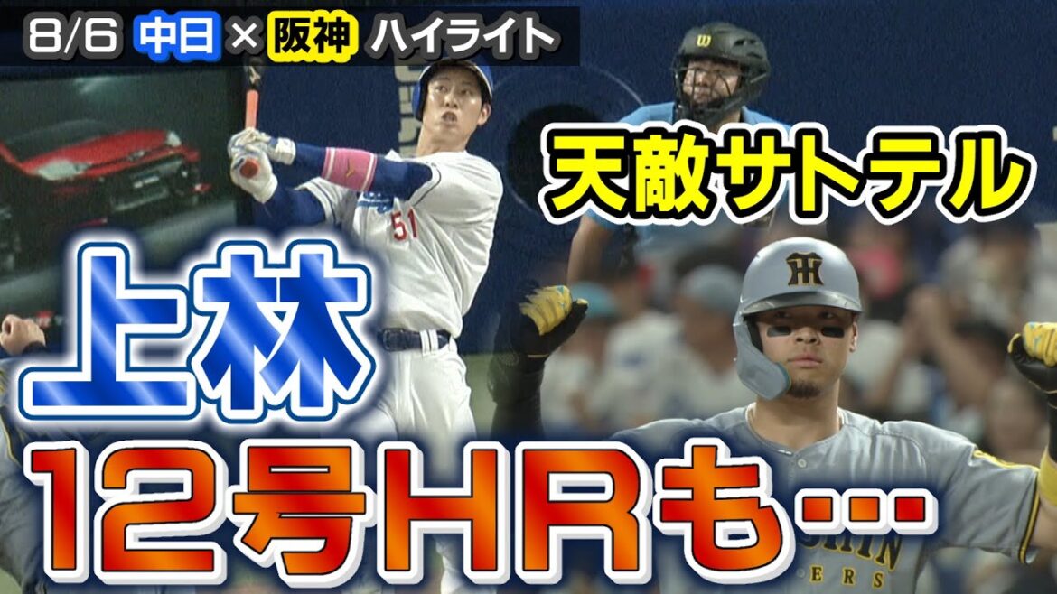 上林 １２号ＨＲも…天敵サトテル【8/6 中日×阪神 ハイライト】