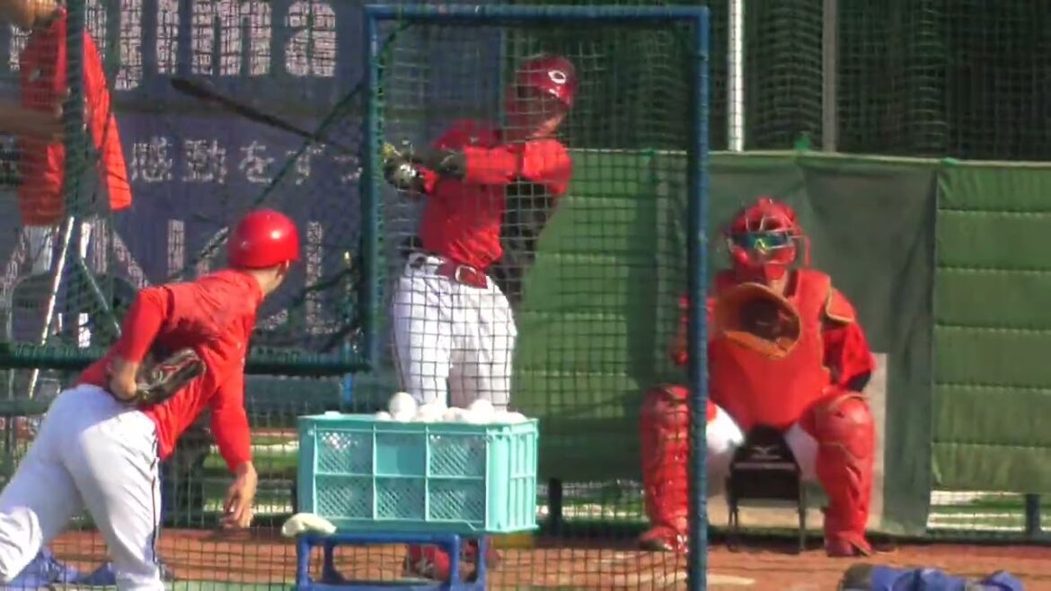 2025年8月5日 広島東洋・大盛 穂 選手の試合前フリー打撃練習