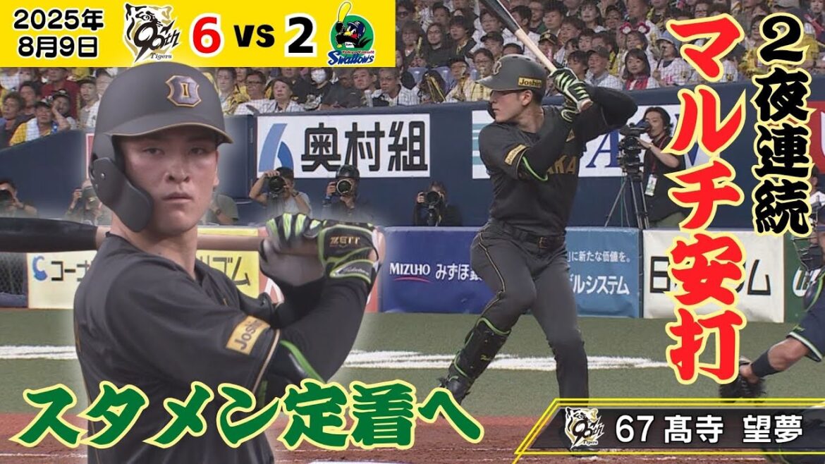 【髙寺 2夜連続のマルチ安打】1本目は9球粘りのヒット！スタメン定着へ好調キープ！（2025年8月9日 阪神ーヤクルト） #サンテレビボックス席