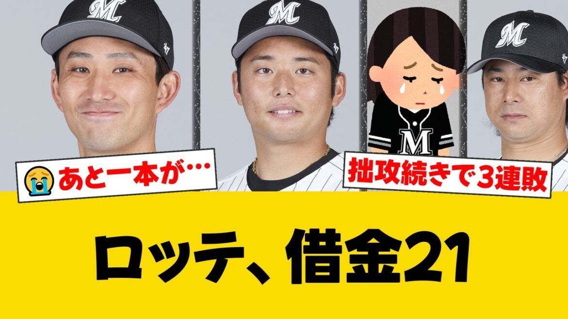 ロッテ、再三の好機を逃し3連敗で借金は21に。小島和哉が粘投も8回に横山陸人が決勝打を浴びる。西川龍馬、藤岡裕大のタイムリーも及ばずオリックスに惜敗。【ロッテファンの反応】【M速報】