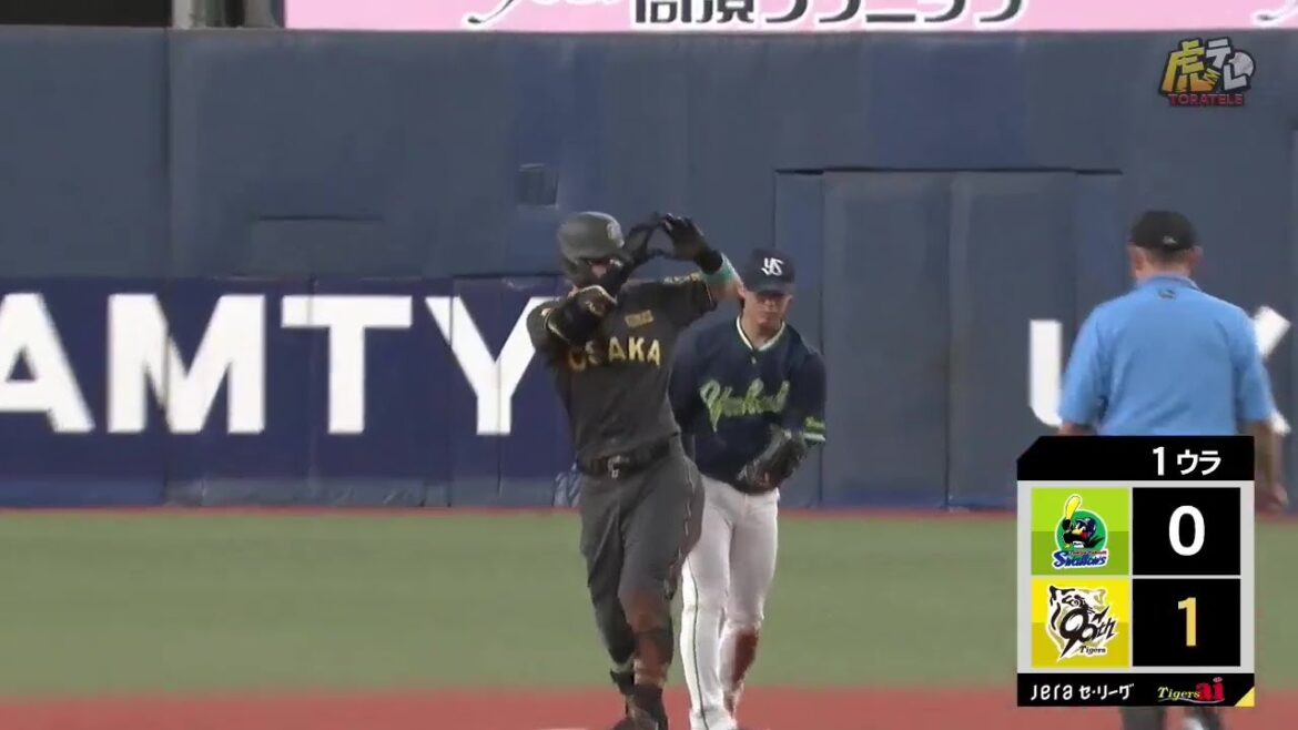 【長打】1回裏、#佐藤輝明 選手がライト線へ先制のタイムリーツーベースヒット！【2025/8/10 Ｔ－Ｓ】