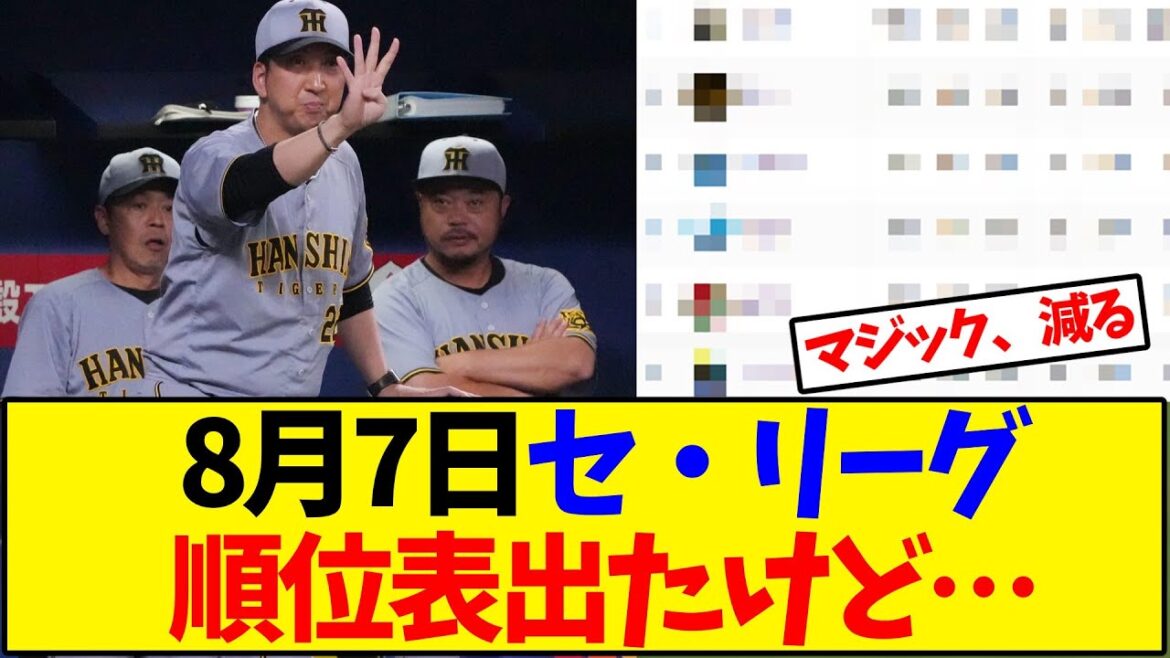 【最新版】8月7日セ・リーグ順位表出たけど…【野球反応集】