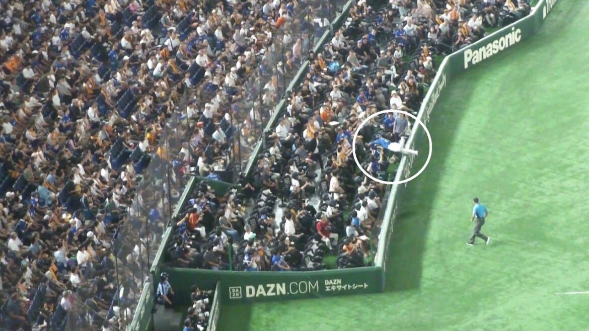 中日 チェイビス 観客席にダイブしたときの様子　巨人 vs 中日　2025年8月11日(月)　東京ドーム