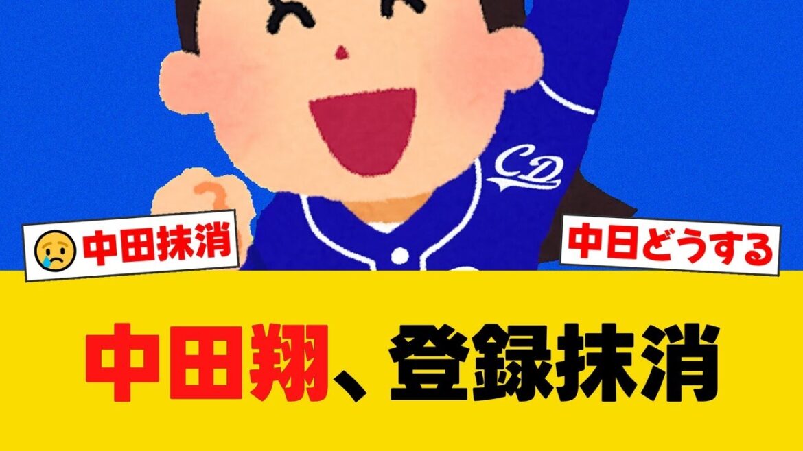 12】【中日ファンの反応】【D速報】【公示】中日が中田翔を抹消。阪神は岩崎優・大竹耕太郎を登録、広島は佐々木泰を登録【8