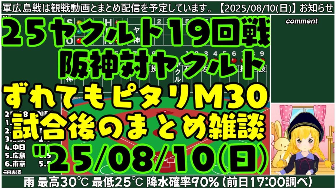【対ヤクルト十九回戦終了後】”25/08/10(日) 阪神対ヤクルト ずれてもピタリM30 まとめ雑談と明日の見所さん【まいちゃん野球ラジオ】 【対ヤクルト十九回戦終了後】"25/08/10(日) 阪神対ヤクルト ずれてもピタリM30 まとめ雑談と明日の見所さん【まいちゃん野球ラジオ】