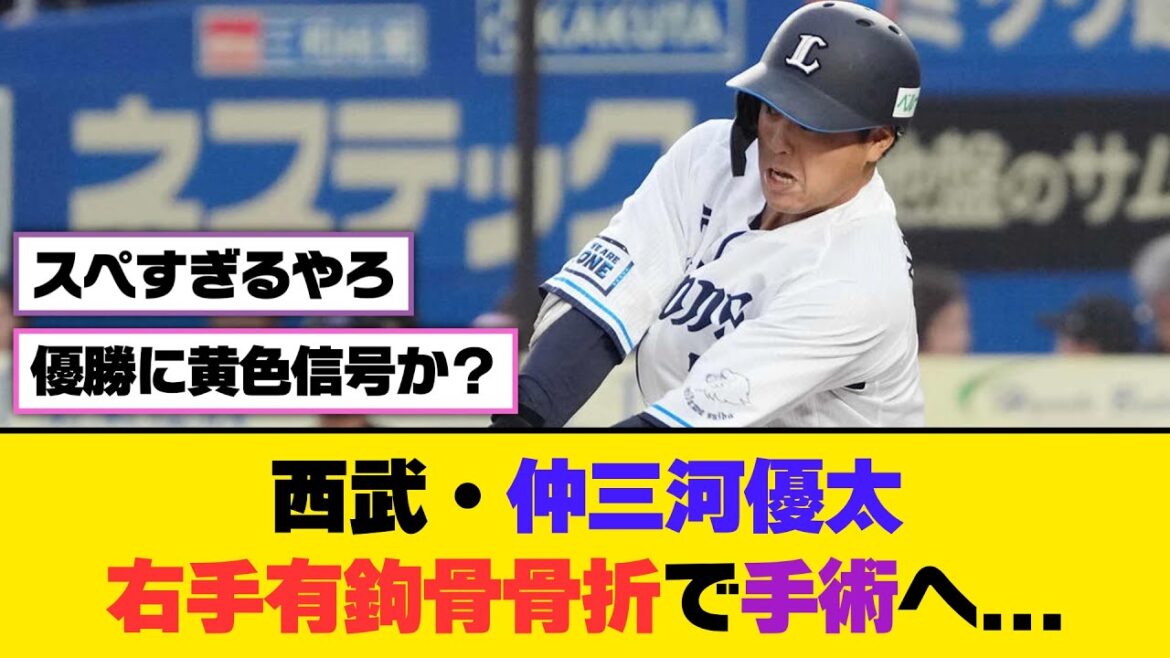 西武・仲三河優太、右手有鉤骨骨折で手術へ...【5ch/2ch】【なんj/なんg】【反応集】