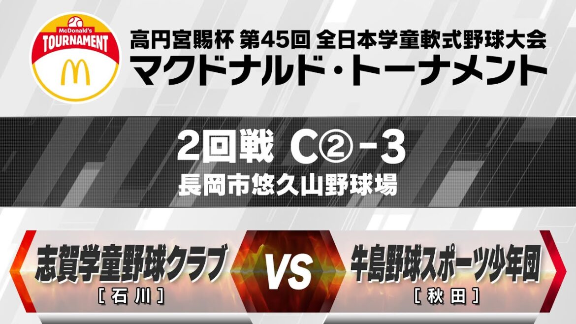 【2回戦:長岡市悠久山野球場 3試合目】C②-3【石川】志賀学童野球クラブ vs 【秋田】牛島野球スポーツ少年団
