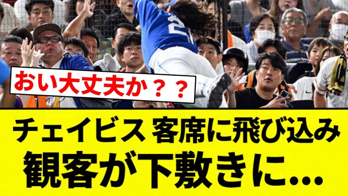 【あぶねえ！！】中日チェイビスが客席に飛び込み観客が下敷きに　その後担架で運ばれる【プロ野球反応集】【2chスレ】【なんG】