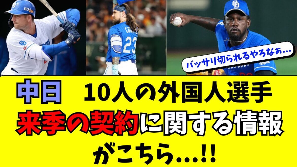【中日】外国人選手10名の来年の契約に関する情報がこちら
