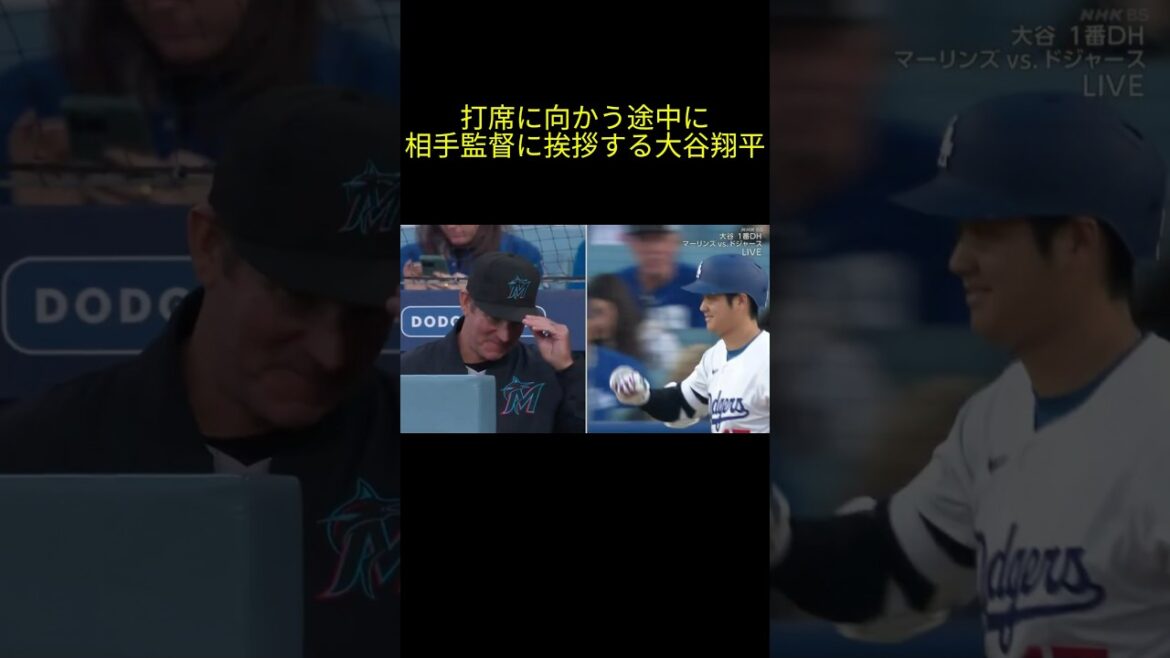 打席に向かう途中に相手監督と挨拶する大谷翔平 #大谷 #大谷翔平 #ドジャース #ohtani #dodgers