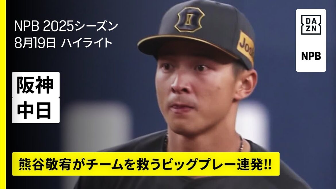 【阪神タイガース×中日ドラゴンズ｜ハイライト｜熊谷敬宥が大車輪の活躍！決勝タイムリーに好守連発】2025年8月19日 プロ野球