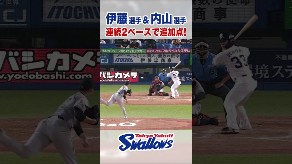 伊藤琉偉選手＆内山壮真選手  連続2ベースで追加点！ #swallows #伊藤琉偉 #内山壮真 #shorts