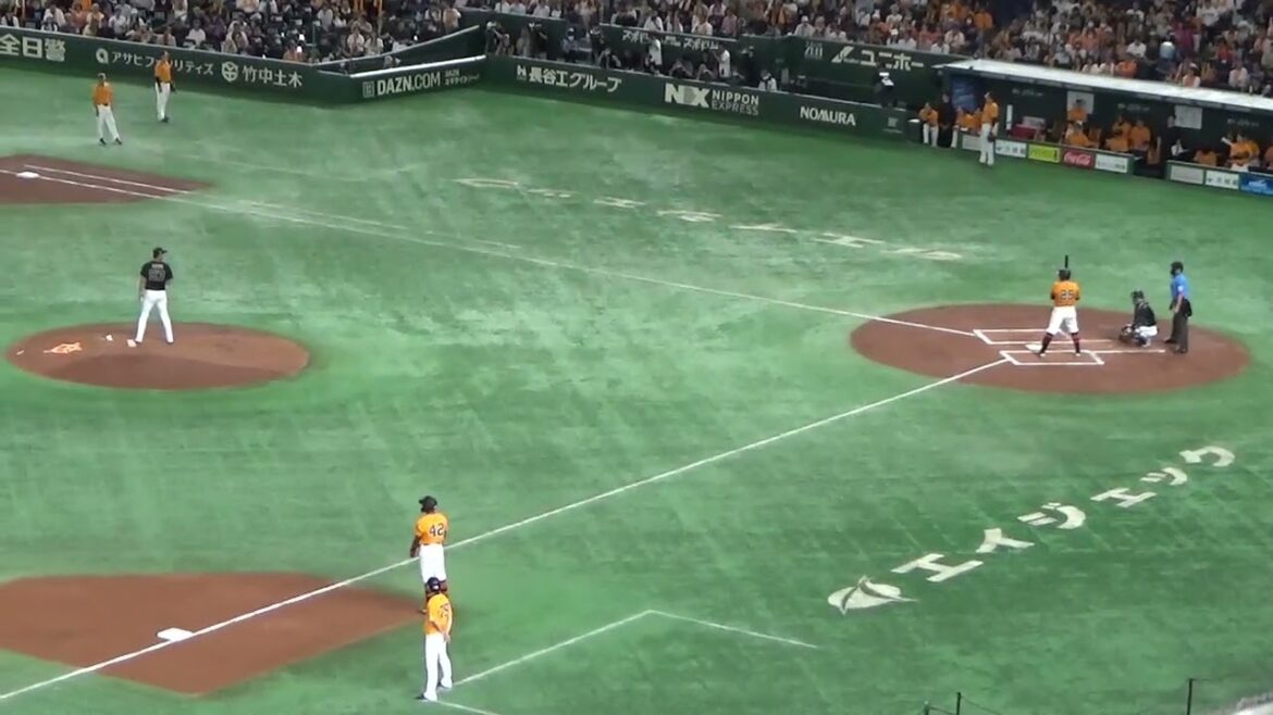 2024年6月9日　セ・パ交流戦　巨人対オリックス　3/9　1回裏　巨人の攻撃　ランナーを3塁まで進めるも4番・岡本和真がセンターフライに倒れ得点ならず