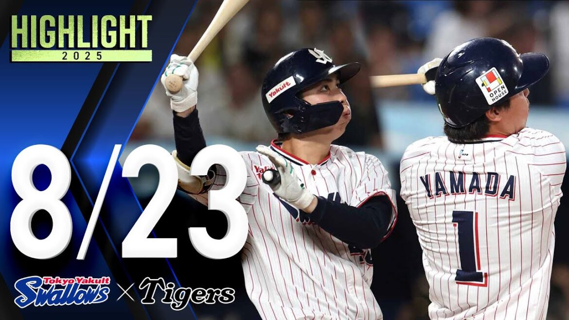 【スワローズ活躍シーン】山田選手第9号ソロHR＆フェンス直撃のツーベース＆ファインプレー＆太田選手土壇場で同点犠牲フライ＆スーパープレー8月23日　東京ヤクルトスワローズvs阪神タイガース（神宮球場）