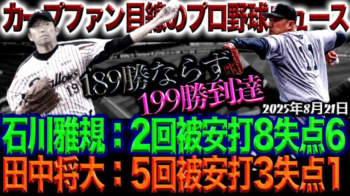 まーくん神の子不思議な子【プロ野球ニュース(鯉ファン目線)】巨人・田中将大投手199勝!200勝に大手!次回登板はカープ戦(2025/08/21) まーくん神の子不思議な子【プロ野球ニュース(鯉ファン目線)】巨人・田中将大投手199勝!200勝に大手!次回登板はカープ戦(2025/08/21)