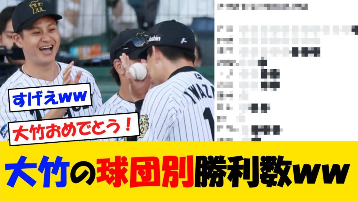【全球団勝利おめでとう！】阪神・大竹、球団別勝利数が物凄いことにｗｗ【野球情報】【2ch 5ch】【なんJ なんG反応】【野球スレ】