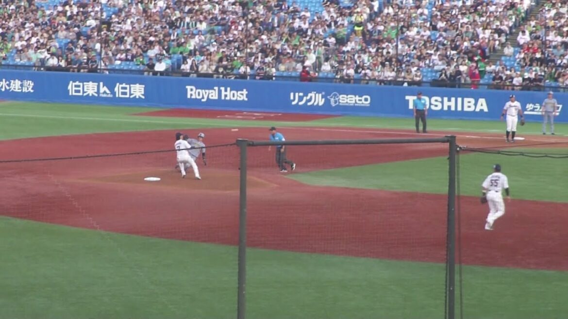 ヤクルト 古賀優大 盗塁阻止でナイスプレー 　中野拓夢は盗塁失敗　ヤクルト vs 阪神　2025年8月24日(日)　神宮球場