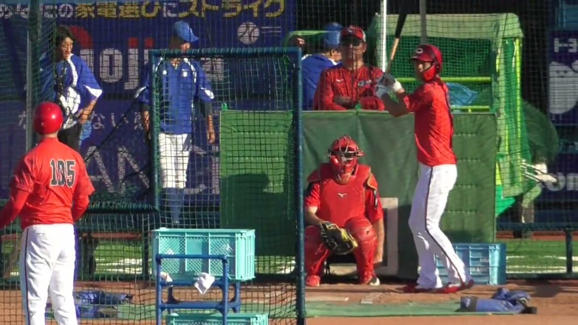 2025年8月19日 広島東洋・二俣 翔一 選手の試合前フリー打撃練習