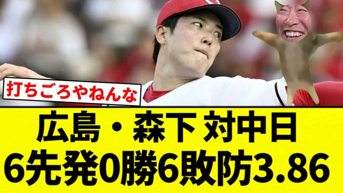 【ちゅにぶりや】広島・森下　対中日　6先発0勝6敗防3.86【プロ野球反応集】【2chスレ】【なんG】