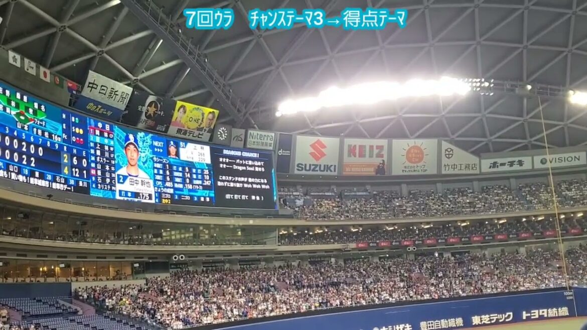 20250719　中日ﾄﾞﾗｺﾞﾝｽﾞの猛攻！ﾁｬﾝｽﾃｰﾏ3→得点ﾃｰﾏ　7回ｳﾗ　中日ﾄﾞﾗｺﾞﾝｽﾞ@ﾊﾞﾝﾃﾘﾝﾄﾞｰﾑ ﾅｺﾞﾔ･ﾚﾌﾄ外野 ﾅｺﾞﾔﾄﾞｰﾑ