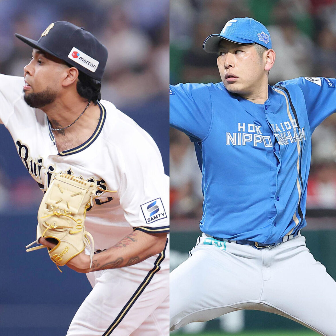 オリックス・エスピノーザ（左）と日本ハム・加藤貴之