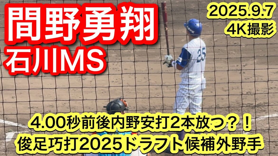 【2025ドラフト候補快速外野手】間野勇翔（遊学館−新潟医療福祉大学※中退−石川ミリオンスターズ）2025.9.7 日本海オセアンリーグ