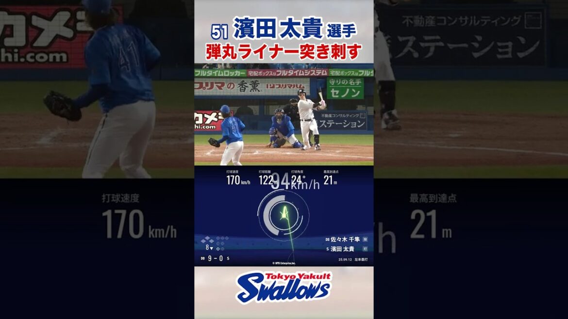 濱田太貴選手 弾丸ライナー突き刺す #swallows #濱田太貴 #shorts