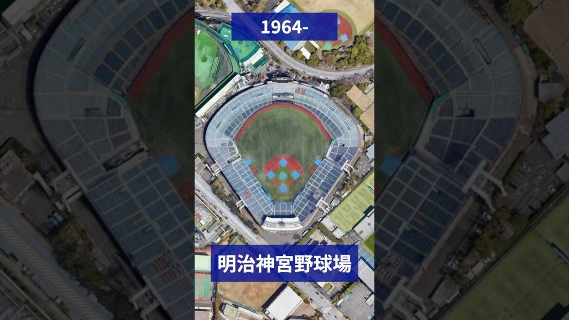空から見る東京ヤクルトスワローズの歴代の本拠地球場