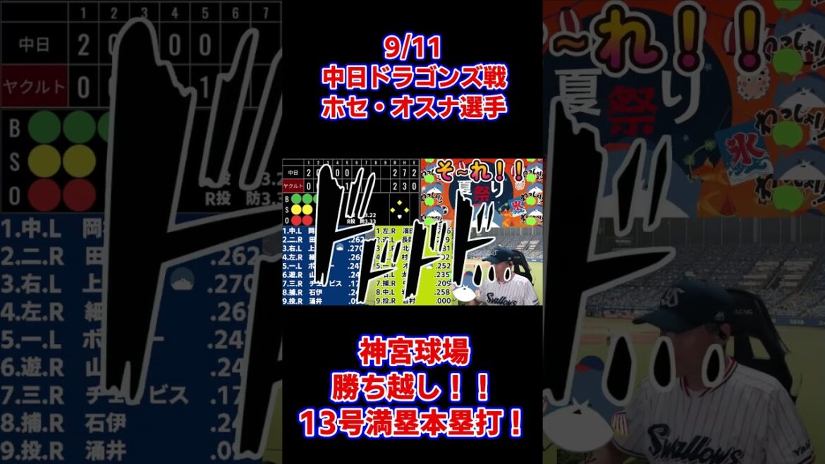 ホセ・オスナ選手 勝ち越し13号満塁本塁打！ 9.11 中日ドラゴンズ戦