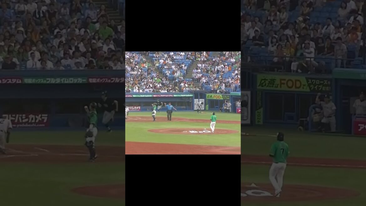 満塁で大城卓三のボテボテ打球 冷静にホームでアウトにする小川泰弘（2024年7月5日ヤクルトスワローズ対 読売ジャイアンツ）