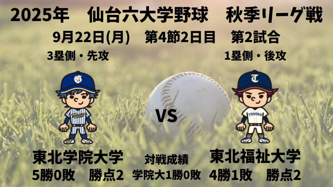【仙台六大学野球_2025秋季リーグ戦】東北学院大学 vs. 東北福祉大学　＜第4節　9月22日＞