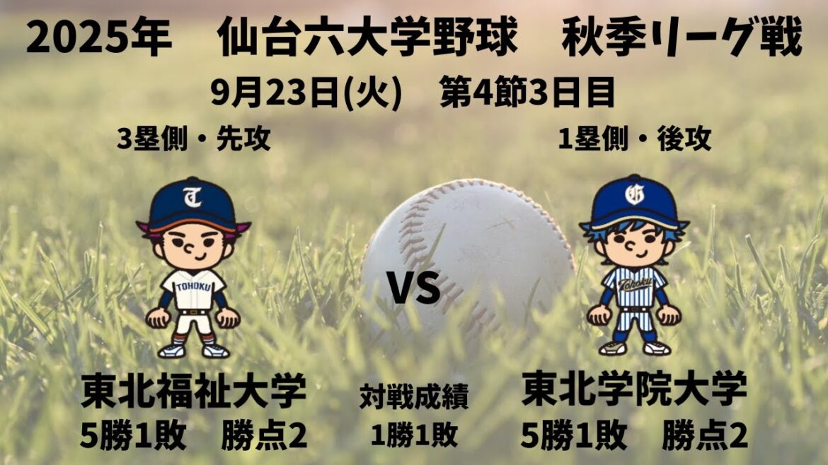 【仙台六大学野球_2025秋季リーグ戦】東北福祉大学 vs. 東北学院大学　＜第4節　9月23日＞