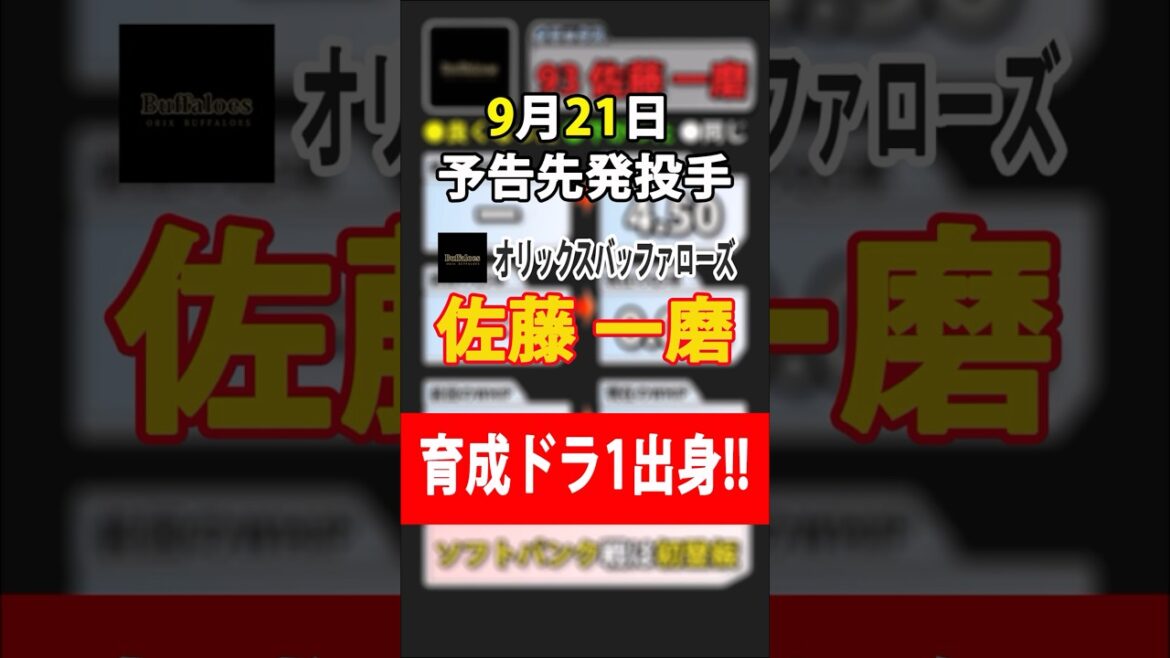 【セ・パ 9月21日】オリ佐藤 一磨!今度こそ今季初勝利を取れるか!? 【セ・パ 9月21日】オリ佐藤 一磨!今度こそ今季初勝利を取れるか!?